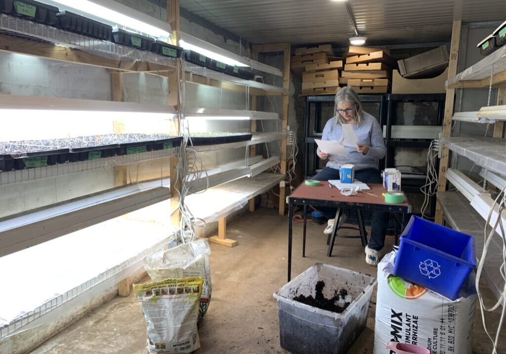 Linda planning the kitchen garden.